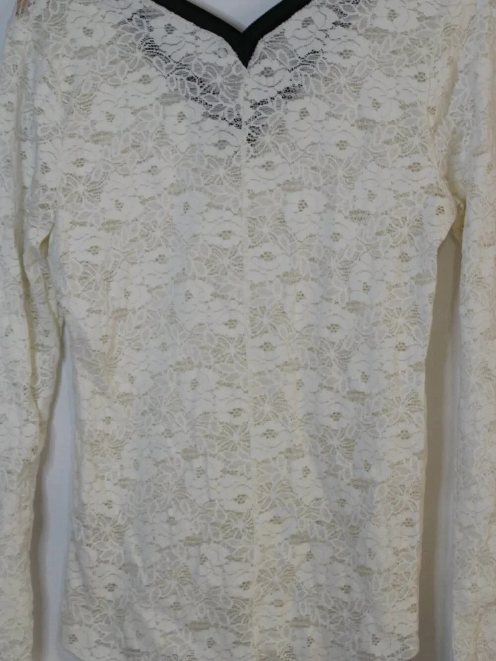Free People women's lace long sleeve top size L white knit trim romantic sporty